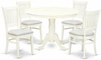 East West Furniture HLVA5-LWH-C 5 Piece Kitchen Table Set for 4 Includes a Round Dining Room Table with Pedestal and 4 Linen Fabric Upholstered Dining Chairs, 42x42 Inch, Linen White