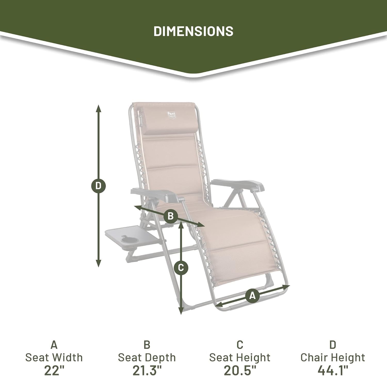 Timber Ridge Aluminum Zero Gravity Chair Set of 2, 350 lb Capacity Each | Padded Foldable Lounger with Side Table and Sliding Headrest; Reclines from 0° to 170° for Camping, Lawn, Patio or Indoor Use