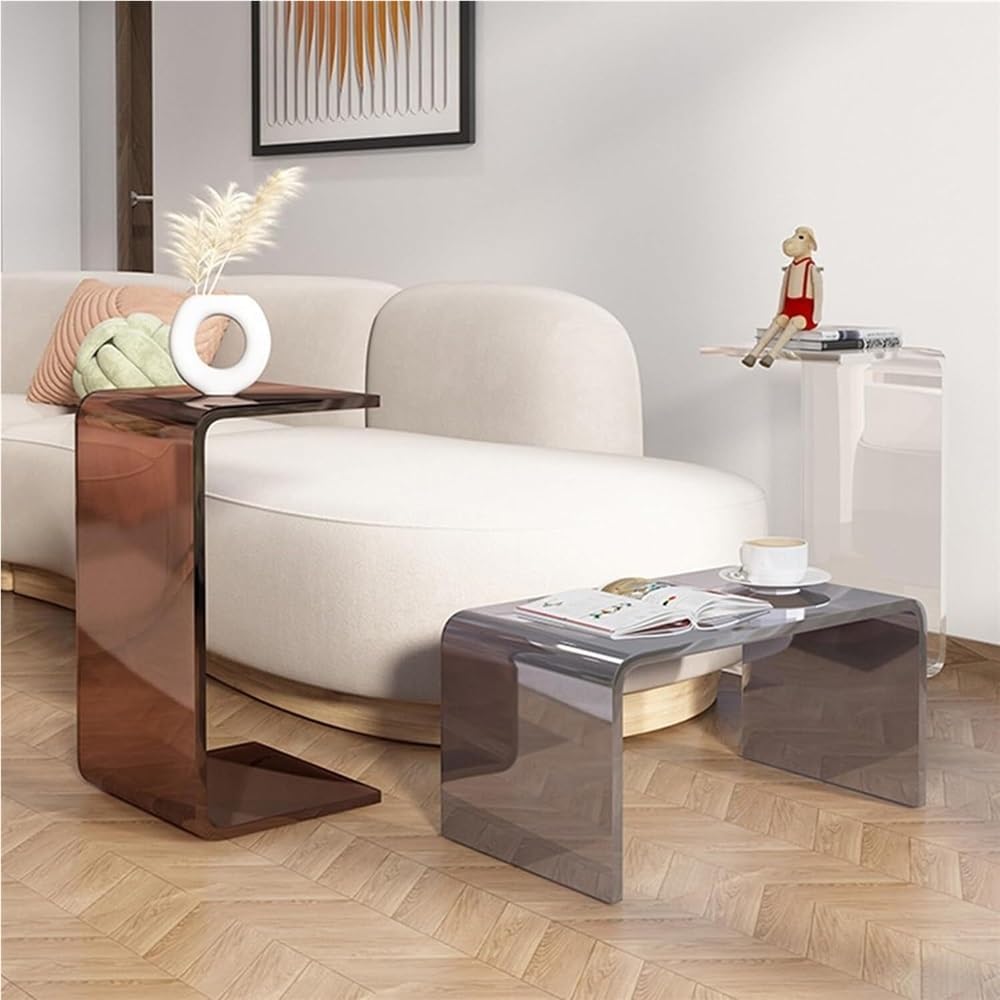 C-Shaped Acrylic End Table, Clear Side Table, Minimalist Rectangle Coffee Tab...