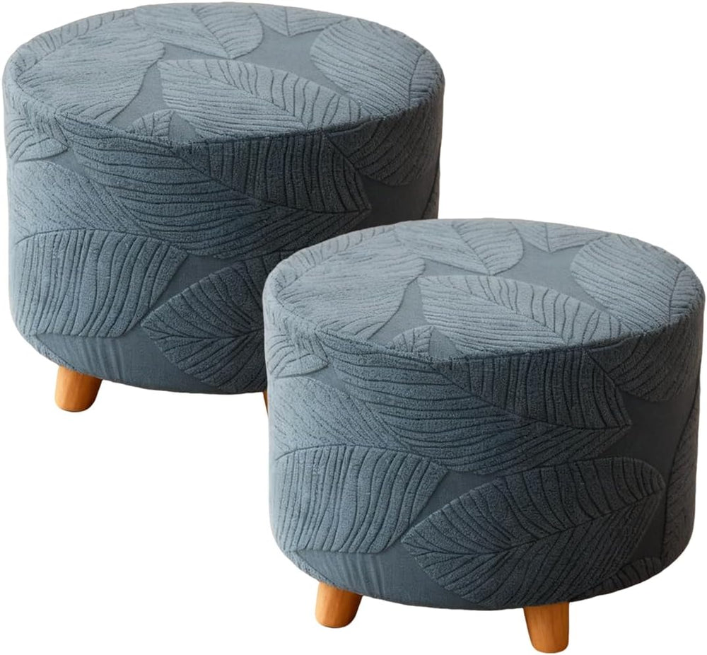 Round Ottoman Cover Stretch Round Ottoman Storage Slipcover Leaves Jacquard F...