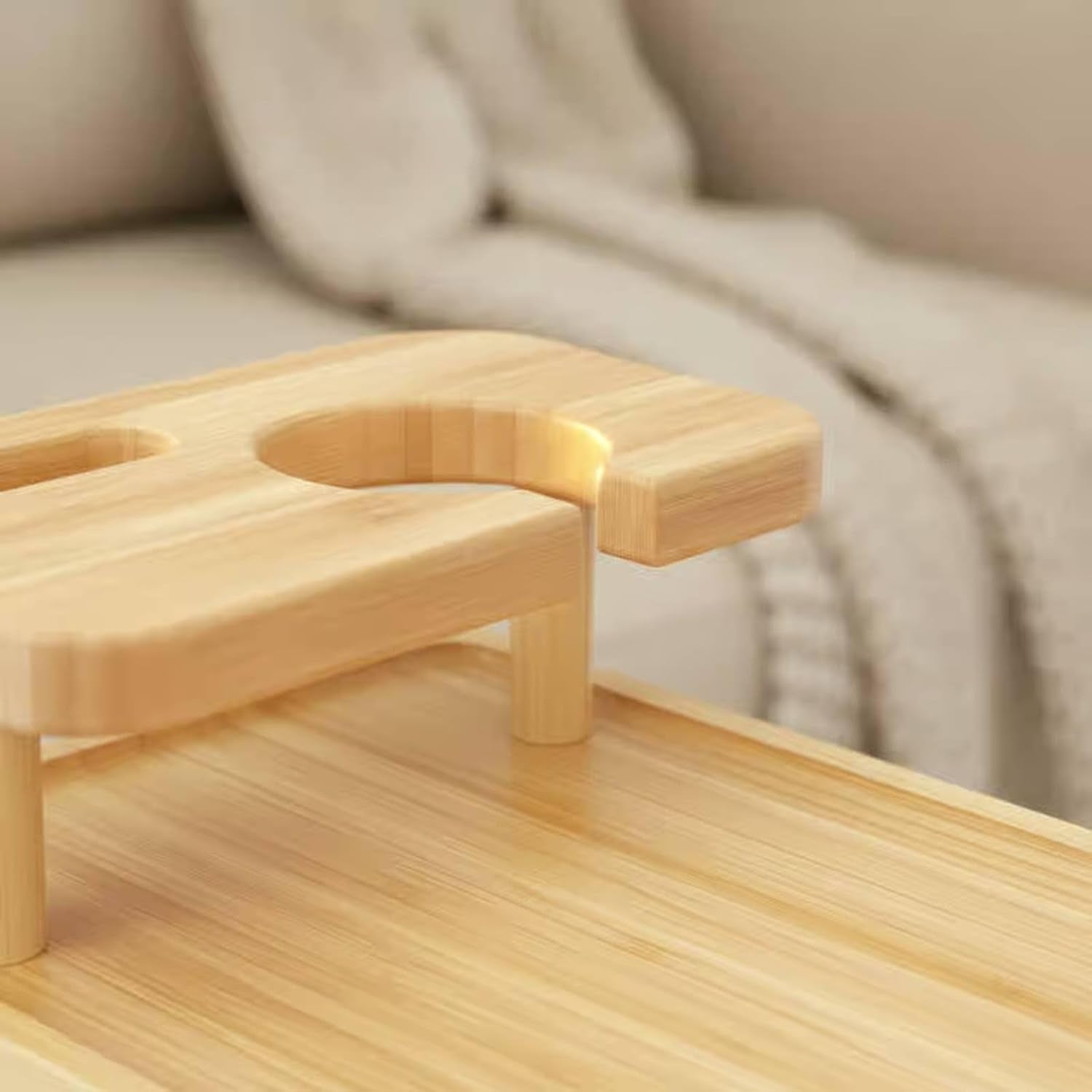 Double Layer Armrest Table Bamboo Couch Attachment with Non Slip Pads and Expandable Clip Suitable for Living Room Apartment Dorm Room