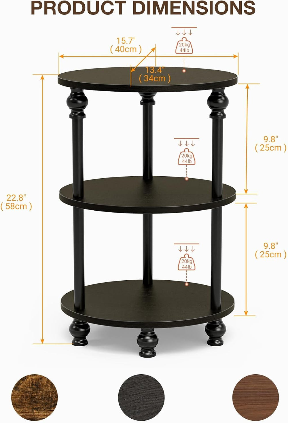 Small Round Side Table - 3 Tier Accent End Table for Narrow Spaces, Sturdy Me...
