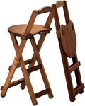 Folding Chairs Bamboo Bar Stools Set of 2, Kitchen Counter Height Stools with Backrest and Footrest,(Brown,Medium)