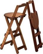 Folding Chairs Bamboo Bar Stools Set of 2, Kitchen Counter Height Stools with Backrest and Footrest,(Brown,Medium)
