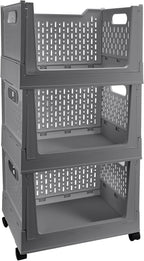 Stackable Plastic Storage Bins, 3 Pack Foldable Closet Organizers and Storage Basket with Wheels, Collapsible Drawer Shelf Storage Box Container for Office Bedroom Closet Wardrobe Kitchen Bathroom