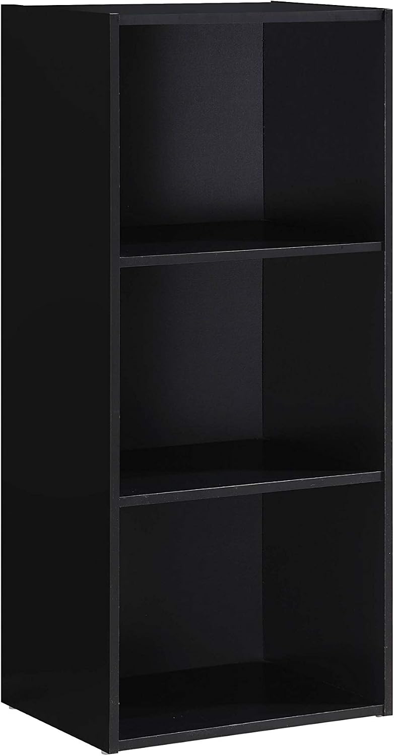 Hodedah Import 3 Shelf Bookcase, Black