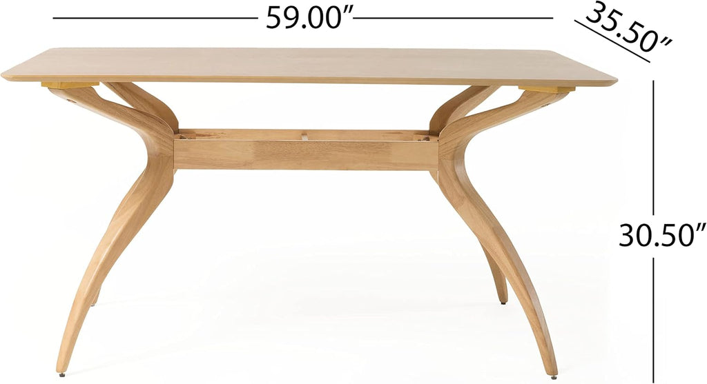 Christopher Knight Home Lucious Curved Leg Rectangular Dining Set, 5-Pcs Set, Natural Oak / Green Tea