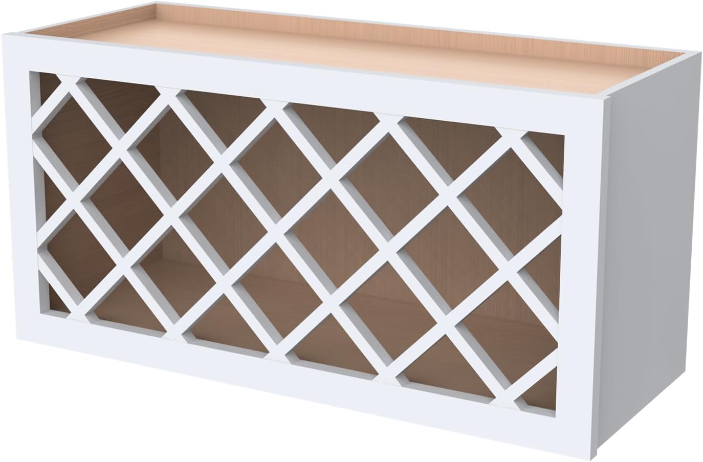 Solid Wood RTA Wall Cabinet with Lattice Panels - Wine Holder & Storage for Bar, Pantry, Cellar & Countertop - Mocha (White, 30'W 12'D 18'H)