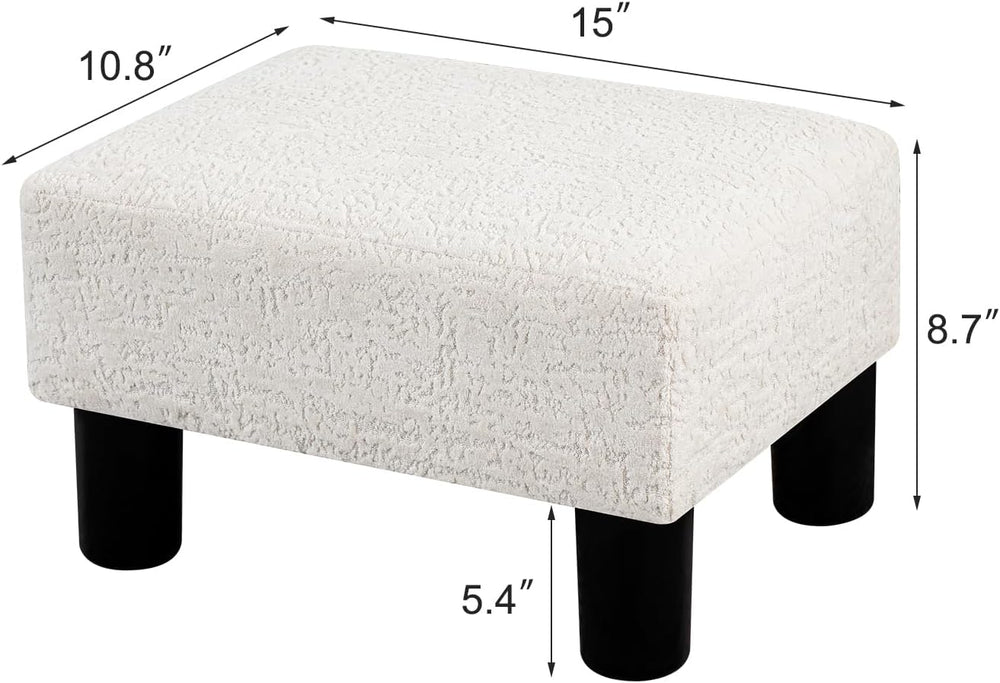Adeco Boucle White Foot Stool with Legs, Small Footstool Ottoman, Fabric Seat...