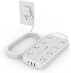 Power Strip Surge Protector 10 FT, TESSAN Flat Plug Extension Cord with 8 Outlets 3 USB Ports(1 USB C), 1080Joules Wall Mountable Multi Port Charging Station for Home Office Dorm Room Essentials