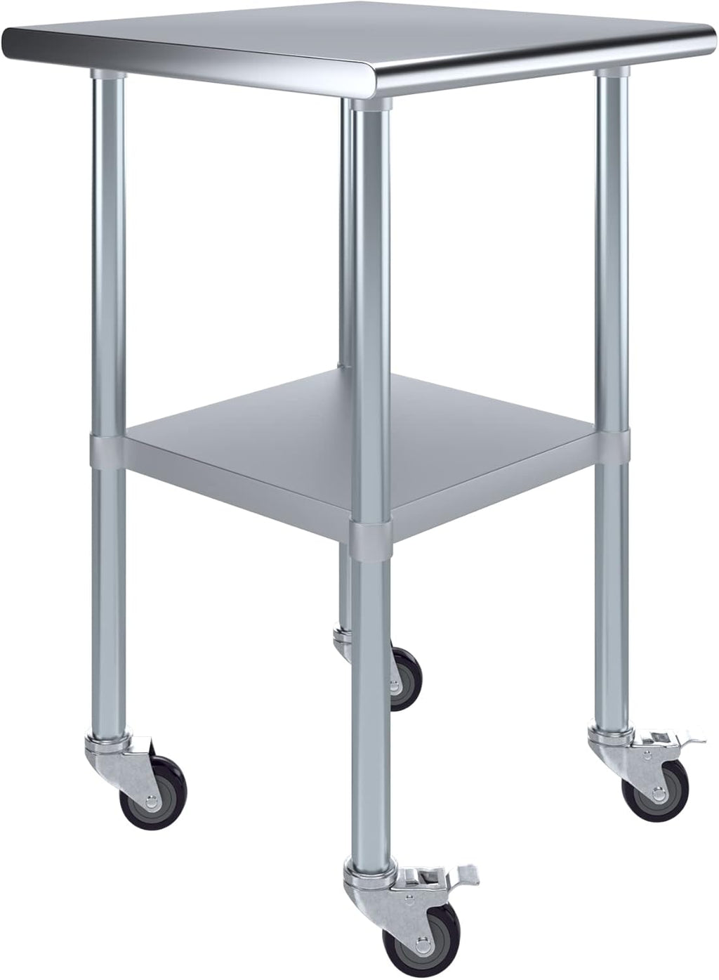 AmGood 24" x 24" Stainless Steel Work Table with Casters | Heavy Duty Metal Utility Table On Wheels | Kitchen Island Cart
