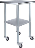 AmGood 24" x 24" Stainless Steel Work Table with Casters | Heavy Duty Metal Utility Table On Wheels | Kitchen Island Cart