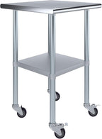 AmGood 24" x 24" Stainless Steel Work Table with Casters | Heavy Duty Metal Utility Table On Wheels | Kitchen Island Cart