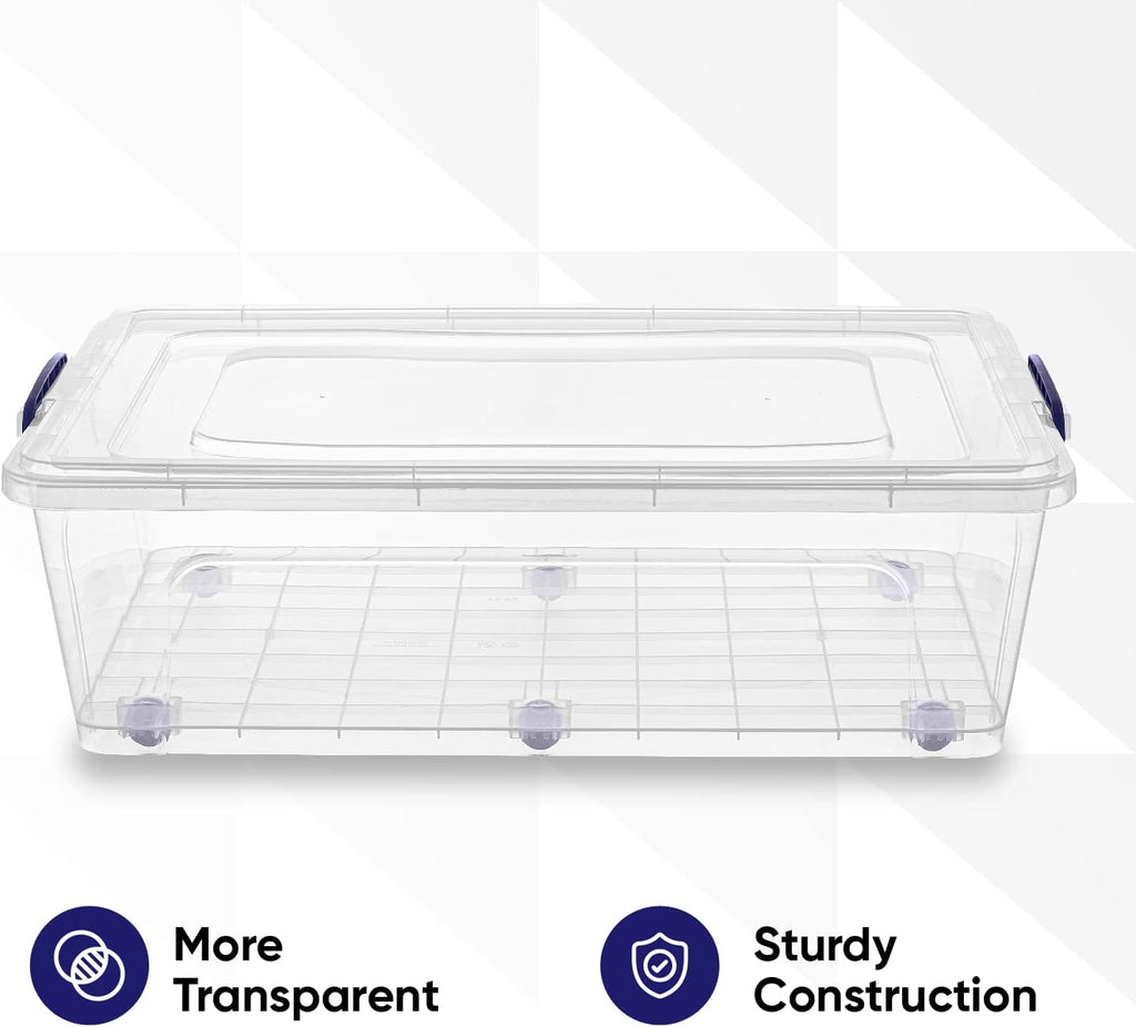 Superio Storage Bins with Lids- Clear Boxes for Organizing, Stackable Plastic Containers- BPA Free, Non-Toxic, Odor Free, Organizer for Home, Office, Dorm (6 Pack, 42 Qt (Under Bed-Wheeled))