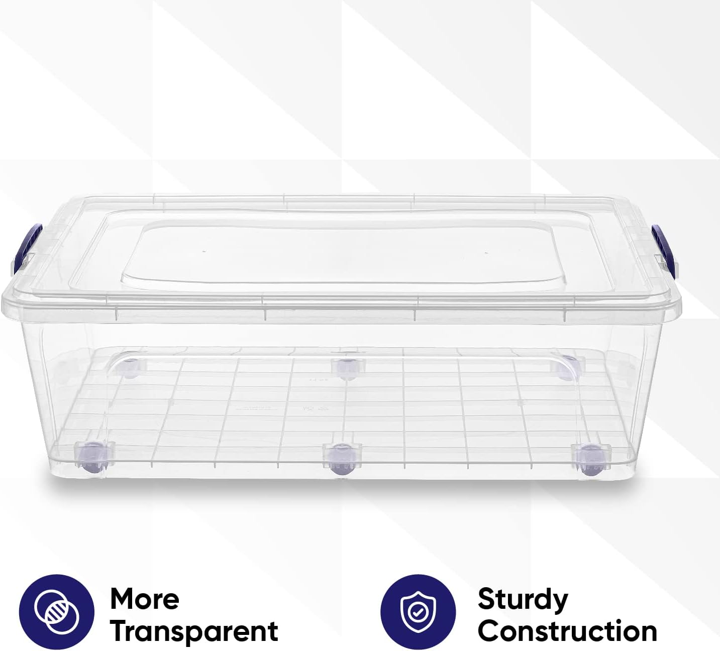 Superio Storage Bins with Lids- Clear Boxes for Organizing, Stackable Plastic Containers- BPA Free, Non-Toxic, Odor Free, Organizer for Home, Office, Dorm (6 Pack, 42 Qt (Under Bed-Wheeled))