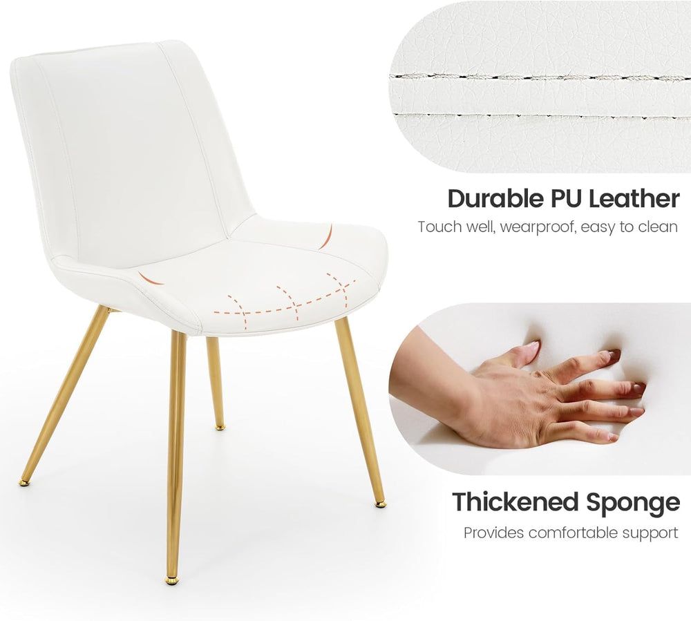 Dining Chairs Set of 2 PU Leather Armless Pearl White, Gold Legs | Fits Dinin...