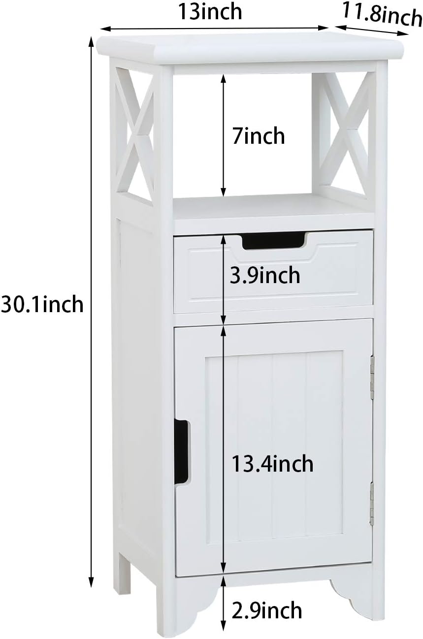 30" High Fully Assembled Nightstand with Drawer and Doors,Solid Wood,Whi...