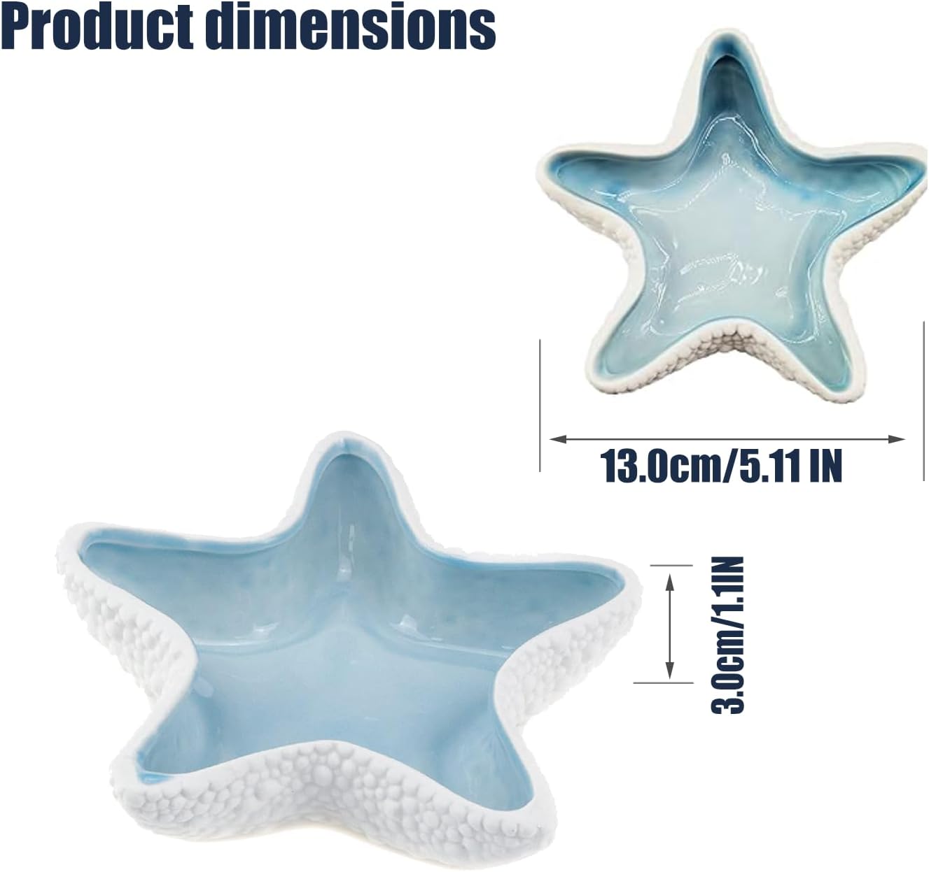 Ceramic Shell Jewelry Dish - Ocean-Themed Ring Earring Holder, Coastal Decor Trinket Tray for Necklaces Bracelets Keys, Beach Room Decor Gift (starfish)