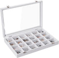 Frebeauty Jewelry Organizer Tray with Clear Lid 24 Grid Velvet Drawer Insert Jewelry Storage box with Transparent Glass lid Jewelry Display Case with Lock Gifts for Girls Women (White, 24 Grid)