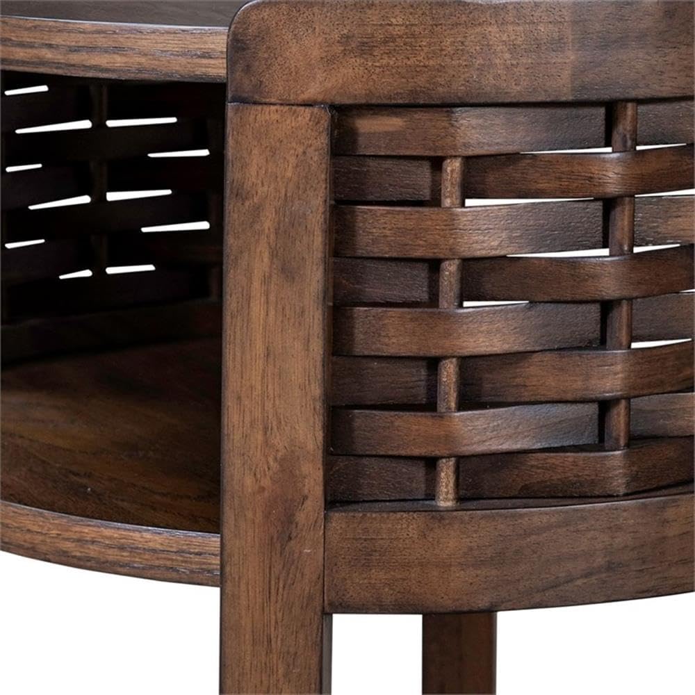 Pemberly Row 3 Piece Round Cocktail and End Table Set, Brown Oak Finish, Rubb...