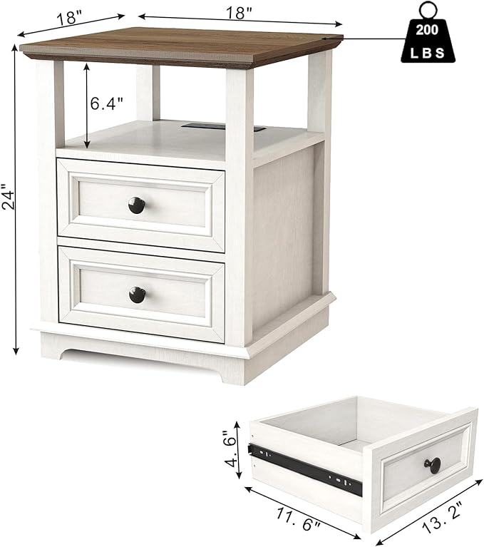 18" Wide End Table with Fast Charging Station Set of 2, 18” Wide Sofa En...