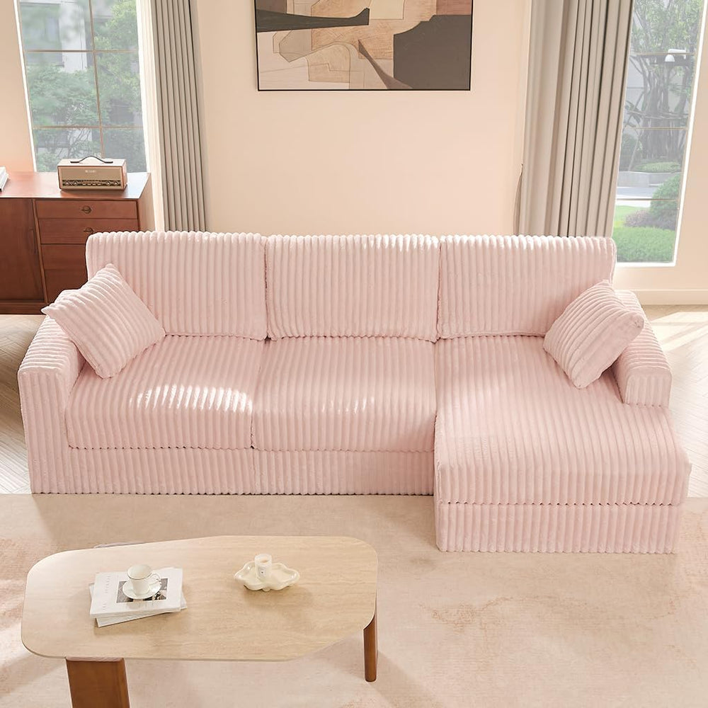 GOSUHI 113" L-Shaped Cloud Couch, Modular Sectional, Deep Seats, Pink | ...