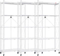 DEANIC 5 Tier Foldable Storage Shelves with Wheels, Large Capacity Shelving Unit, Freestanding Metal Wire Shelf Rack, No Assembly Organizer Rack for Garage Kitchen, Basement, Pantry(White Pack of 3)