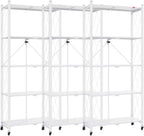 DEANIC 5 Tier Foldable Storage Shelves with Wheels, Large Capacity Shelving Unit, Freestanding Metal Wire Shelf Rack, No Assembly Organizer Rack for Garage Kitchen, Basement, Pantry(White Pack of 3)