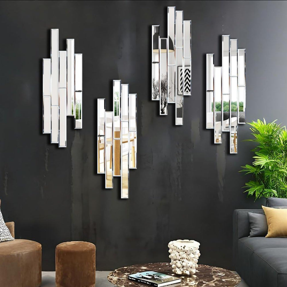 Artisan Set of 4 Silver Beveled Wall Decor Mirrors - 24x8 Inch Each, Creative...
