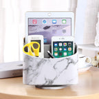 PUSU Leather 360°Rotatable Remote Control Holder,Nightstand TV Remote Caddy,Office Supplies Desktop Organizer,Spinning Storage Box for Pen,Mail,Phone,DVD, Blu-Ray, Media Player, Heater Controllers