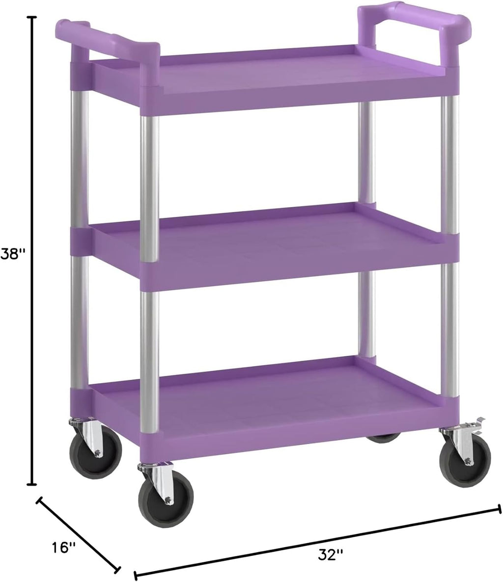 Purple Utility/Bussing Cart with Three Shelves - 32" x 16"
