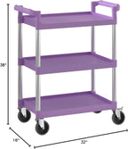 Purple Utility/Bussing Cart with Three Shelves - 32" x 16"