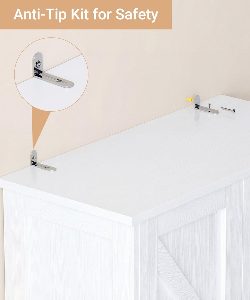 Akxomel 63''H Tall Farmhouse Bathroom Storage Cabinet with 4 Doors Wh...