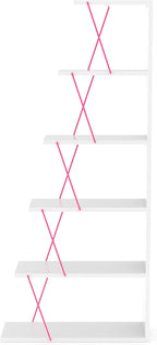 5 Tier Ladder Bookshelf Organizers, Narrow Bookshelf for Small Spaces Office Furniture Bookcase,White,Pink