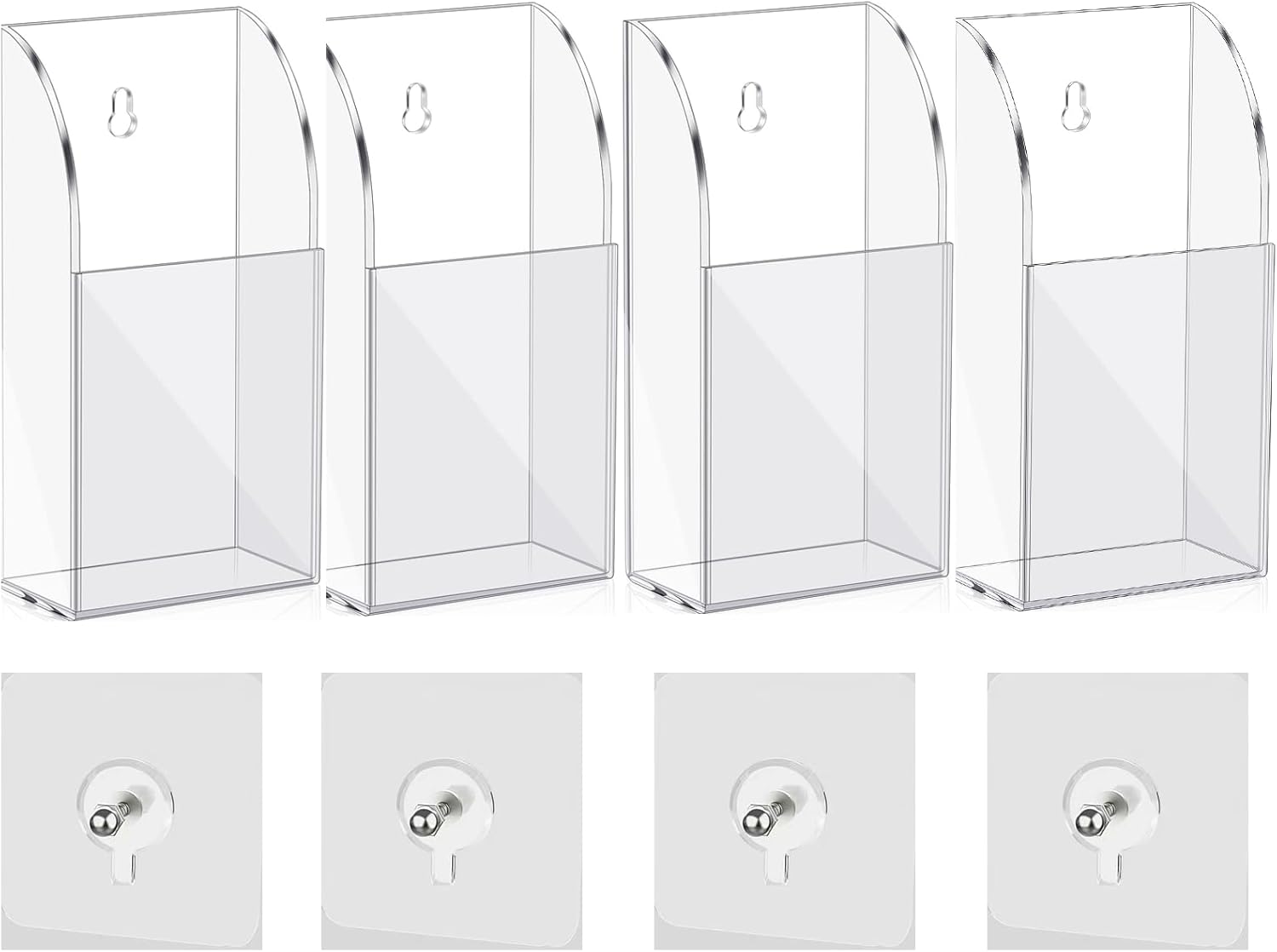4 Pieces Acrylic Remote Control Holder Clear Wall Mount Media Organizer Single Compartment Pen Holder for Wall Pencil Holder TV Remote Holder Wall Mount Storage Box for File Makeup Marker Brush Phone