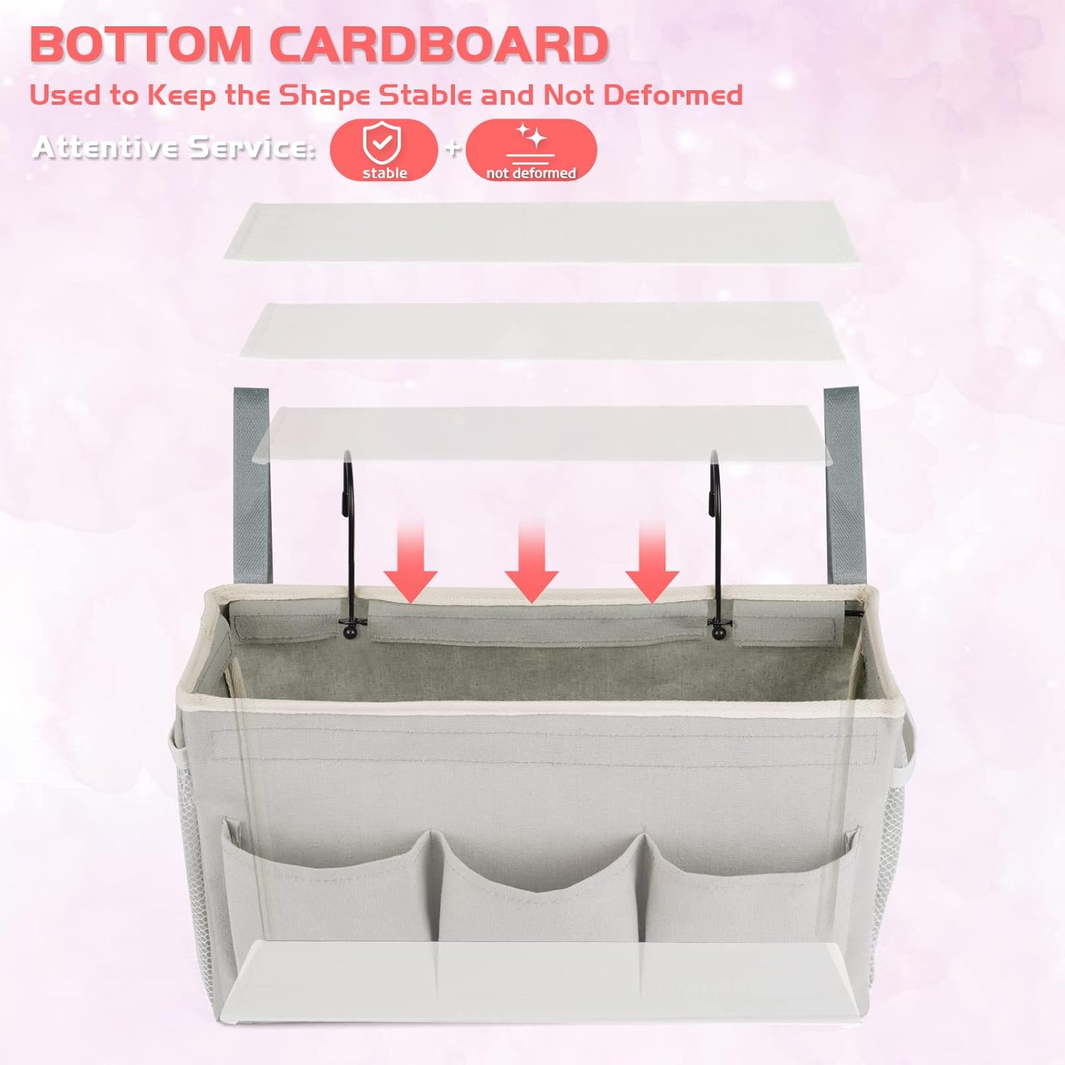 Loghot Bedside Caddy/Bedside Storage Bag Hanging Organizer for Bunk and Hospital Beds,Dorm Rooms Bed Rails,Can be Placed Glasses,Books,Mobile Phones,Keys (New Grey)