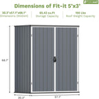 Patiowell Plastic Outdoor Storage Shed, 5 x 3 FT Patio Outdoor Storage Cabinet with Stable Roof & Lockable Doors, Waterproof Resin Shed for Tools, Patio Furnitrue Accessories, Dark Gray