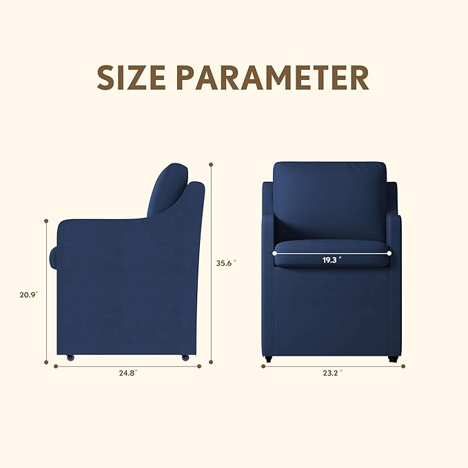 Upholstered Dining Chairs,Modern Rolling Linen Dining Chairs with Casters,Swivel Armchair with Storage for Reading Room,Kitchen,Dining Room(Blue)