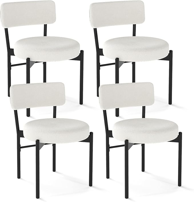 Giantex Boucle Dining Chairs Set of 4, Sherpa Upholstered Kitchen Chairs w/Curved Backrest, Padded Seat & Metal Legs, Modern Accent Armless Side Chairs for Dining Living Room, Restaurant
