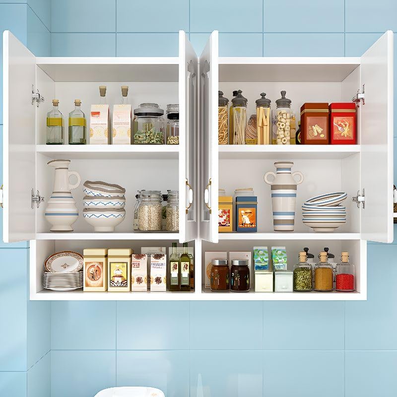 Wall Mounted Kitchen Pantry Storage Cabinet, White Narrow Sideboard Hanging C...
