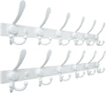 Dseap Coat Rack Wall Mount 2.0 Pro: 24” Long, 3X Tougher, Heavy Duty Stainless Steel Wall Coat Hanger with 6 Tri Hooks for Clothes Jackets Hats Entryway Closet, White, Pack of 2