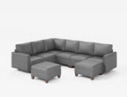 SITJOY 118" Faux Leather Modular Sectional Sofa with Storage, Mid Century Modern Sectional Couches for Living Room, 6 Seater V Shaped Couch with Chaise, Gray