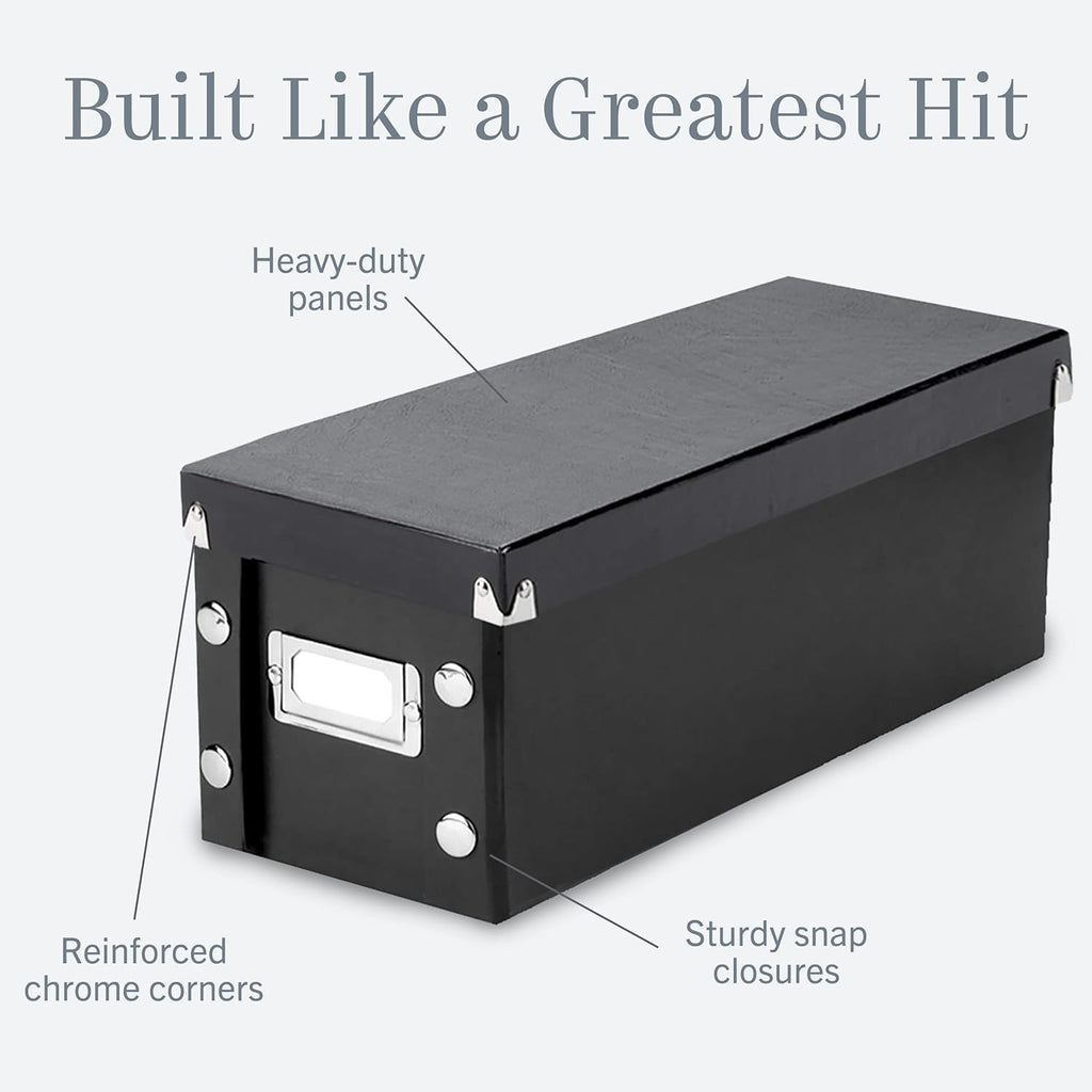 Snap-N-Store CD Storage Box - 2 Pack - Durable 5.1 x 5.1 x 13.2 Inch Disc Holders with Lids to Store up to 52 CDs - Black