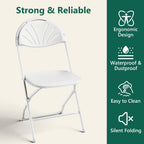 Folding Chair 2 Pack, Portable Foldable Chair with Ergonomic Design Back&Seat, Plastic Chairs for Party Wedding Dinning Indoor&Outdoor Use, Metal Frame Supports up to 350lbs, White