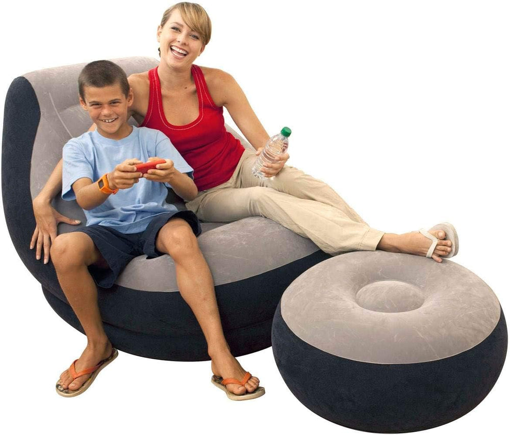 Intex Inflatable Corner Living Room Neutral Sectional Sofa & Lounge Chair...
