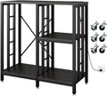 METYERRY Adjustable Kitchen Bakers Rack with Power Outlet,4-Tier Microwave Stand Kitchen Cart,Mini Fridge Stand with Storage,Bar Cabinet,Suitable for Office,Coffee Bar,Living Room,Patio, Black