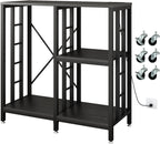 METYERRY Adjustable Kitchen Bakers Rack with Power Outlet,4-Tier Microwave Stand Kitchen Cart,Mini Fridge Stand with Storage,Bar Cabinet,Suitable for Office,Coffee Bar,Living Room,Patio, Black