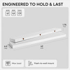 Homeforia White Floating Shelves 42 inch, High End Solid Real Wood 42inch Floating Shelf for Wall Mounted, White Wooden 42in Long Floating Shelves, Heavy Duty Bracket, 42 X 6.5 X 1.75 inches, Set of 2