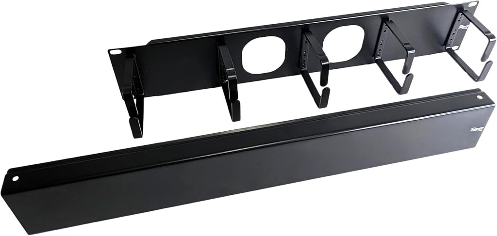 ICC 2U Ring Cable Manager Panel with Cover, Metal, 3" D-Rings, Horizontal Cable Management, Rackmount for 19” Network Racks, Black, Single Pack
