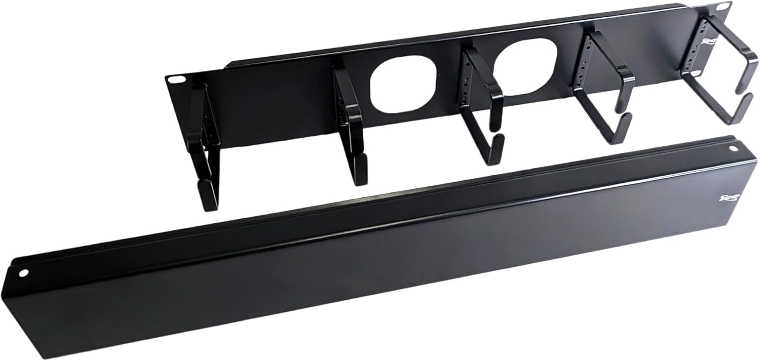 ICC 2U Ring Cable Manager Panel with Cover, Metal, 3" D-Rings, Horizontal Cable Management, Rackmount for 19” Network Racks, Black, Single Pack